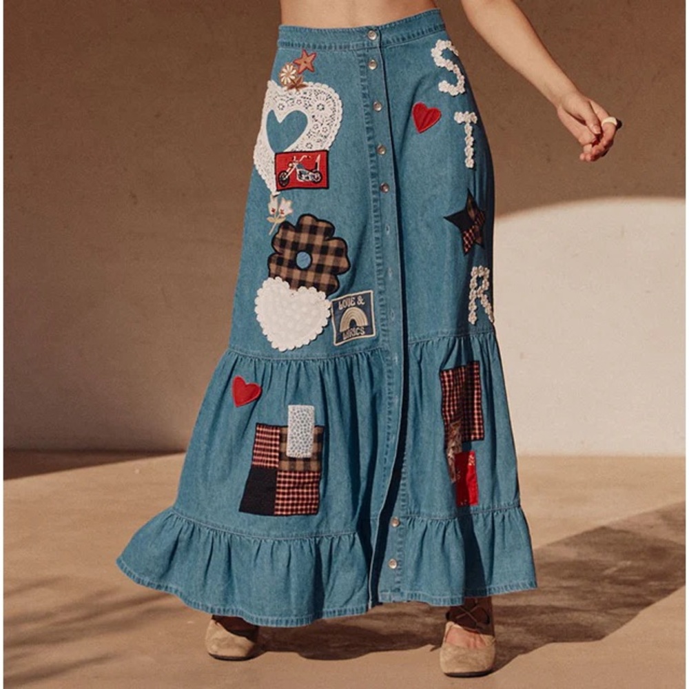 NWTS SPELL BOMBSHELL PATCHWORK SKIRT (L) - Picture 6 of 15